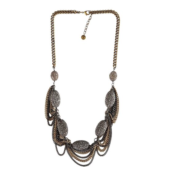 Talbots Gold Silver Gun Metal Multi-Chain Statement Necklace Crystal Bea… - Picture 5 of 5
